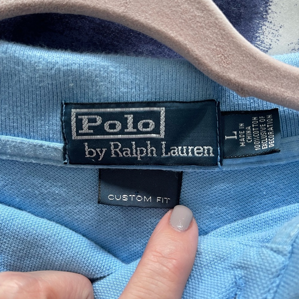Polo Ralph Lauren Custom Fit Polo Shirt Men’s Large Light Blue Pony Logo Modern - Picture 4 of 5